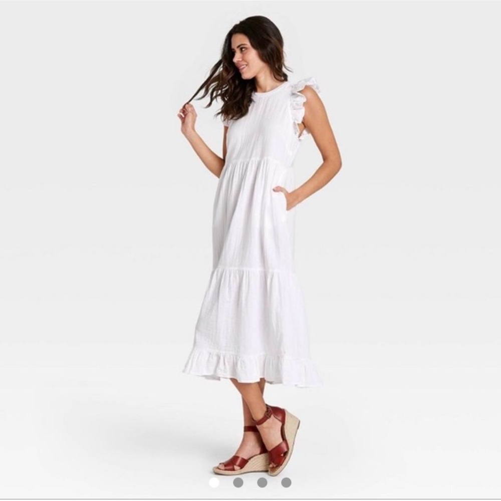 UNIVERSAL THREADS - white summer tiered midi dress